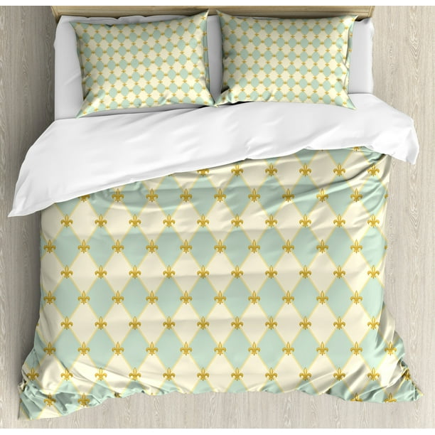 bypass Eller marked Fleur De Lis Duvet Cover Set Queen Size, Traditional Royal Flower Pattern  with Harlequin Rhombuses Pattern, Decorative 3 Piece Bedding Set with 2  Pillow Shams, Cream Pale Blue Yellow, by Ambesonne - Walmart.com