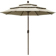 EliteShade Sunbrella 9Ft 3 Tiers Market Umbrella Patio Outdoor Table Umbrella with Ventilation and 5 Years Non-Fading Top,Antique Beige