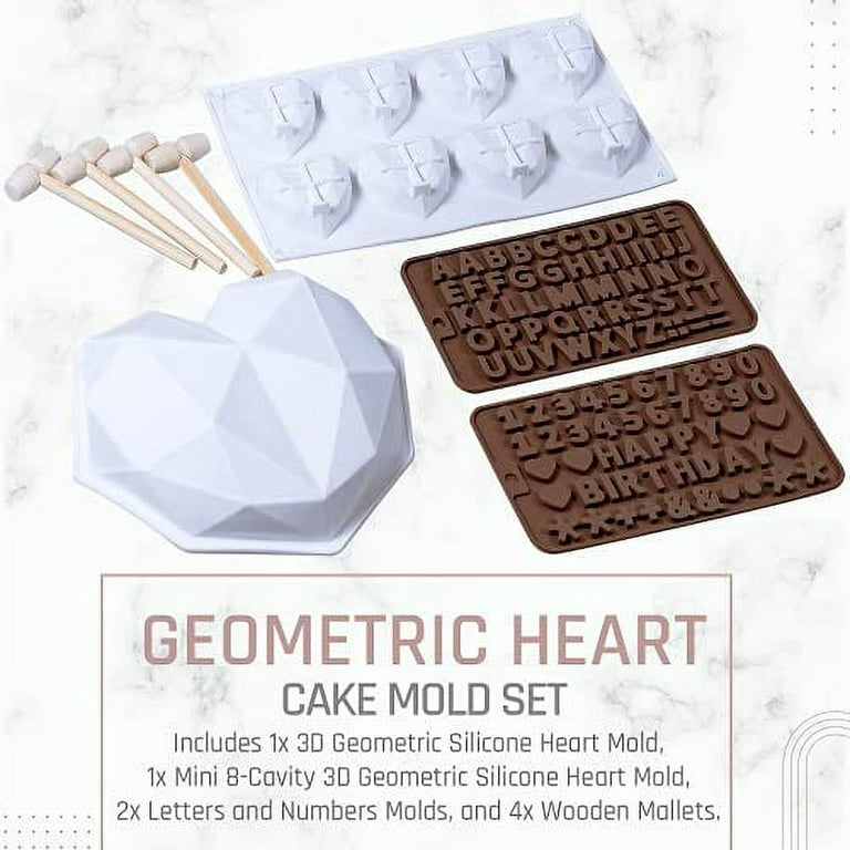 VBAGRSO Breakable Heart Molds for Chocolate, Large Chocolate Heart Silicone Molds with Hammers,Brush and Number Letter Silicone Molds,Diamond Heart Shaped