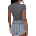 thumbnail image 3 of Camisa Ajustada de Corta para Mujer, Básica, con Cuello en V, Ajustada, Gris, Talla S, 3 of 8