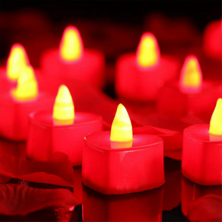 24PCS Red Heart Shaped Flameless Candles Lights,Romantic LED