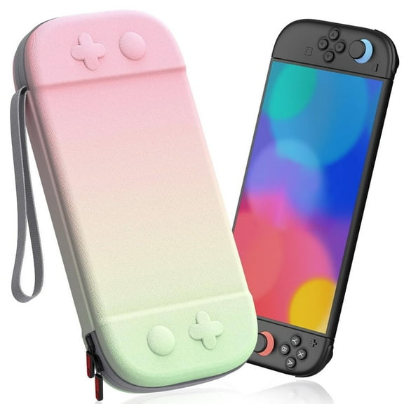 Slim Carrying Case for Nintendo Switch 2 2025, Travel Hard Shell Case with 12 Game Card Slots, Protective Bag for Switch 2 Console & Games Accessories Pink & Green