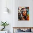 thumbnail image 4 of Native American Canvas Wall Art, Woman with Indian Feathered Headdress Poster Print Retro Colorful Indian Chief Painting Picture for Study Office Decor 12x16 in, 4 of 5
