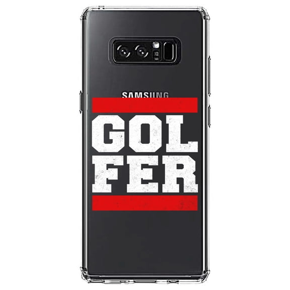 DistinctInk Clear Shockproof Hybrid Case for Samsung Galaxy Note 8 - TPU Bumper Acrylic Back Tempered Glass Screen Protector - Golfer Word Art