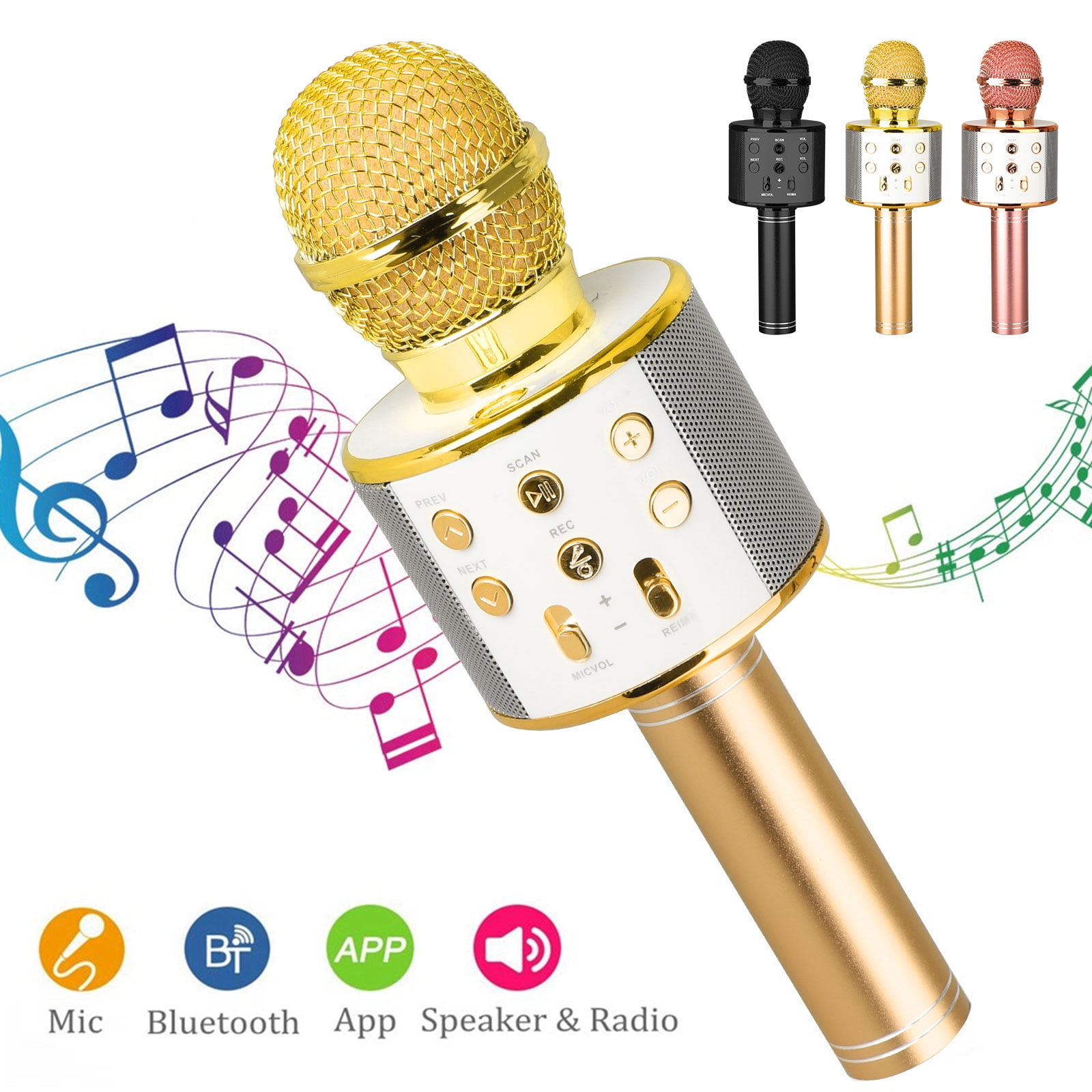 Q9 Portable Karaoke Microphone Wireless Bluerooth Handheld Mic KTV USB Speaker Player Mini Home KTV Music Machine System-Glod