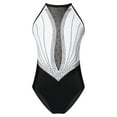 thumbnail image 1 of YONGHS Girls Sleeveless Gymnastics Leotards Rhinestone Mesh Splice Straps Hollow Back Unitard White 6, 1 of 6