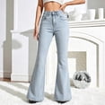 thumbnail image 2 of QATAINLAV Women's High Waist Flare Jeans Slim Fit Bell Bottom Wide Leg Jean Pants Solid Color Casual Bootcut Denim Trousers with Pockets Light Blue XL, 2 of 6