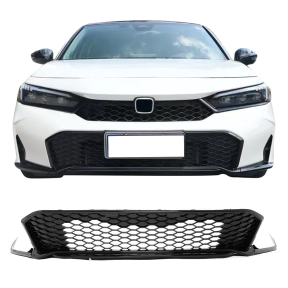 Ikon Motorsports Front Lower Grille Fits 2025-2026 Honda Civic Sedan & Hatchback Type R TR Style Gloss Black ABS Replacement Front Bumper Hood Grille