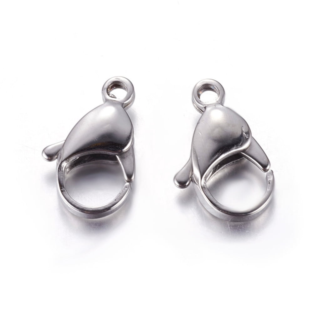 100pc Tarnish Resistant 304 Stainless Steel Lobster Claw Clasps Parrot Trigger Clasps Manual Polishing Stainless Steel Color 19x12x4.5mm Hole: 2mm