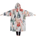 thumbnail image 2 of Oversized Wearable Blanket Hoodie,Christmas Tree and House Pattern Sherpa Blanket Hoodie with Super Pockets,Super Warm Fuzzy Pullover for Women & Men, 2 of 6