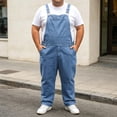 thumbnail image 2 of Atkumj Denim Overalls for Men with Pockets Comfortable Elastic Waistband Straight Leg Lightweight Overalls Vintage Wash Solid Color Men Baggy Jeans for Daily Walking 5XL, 2 of 6