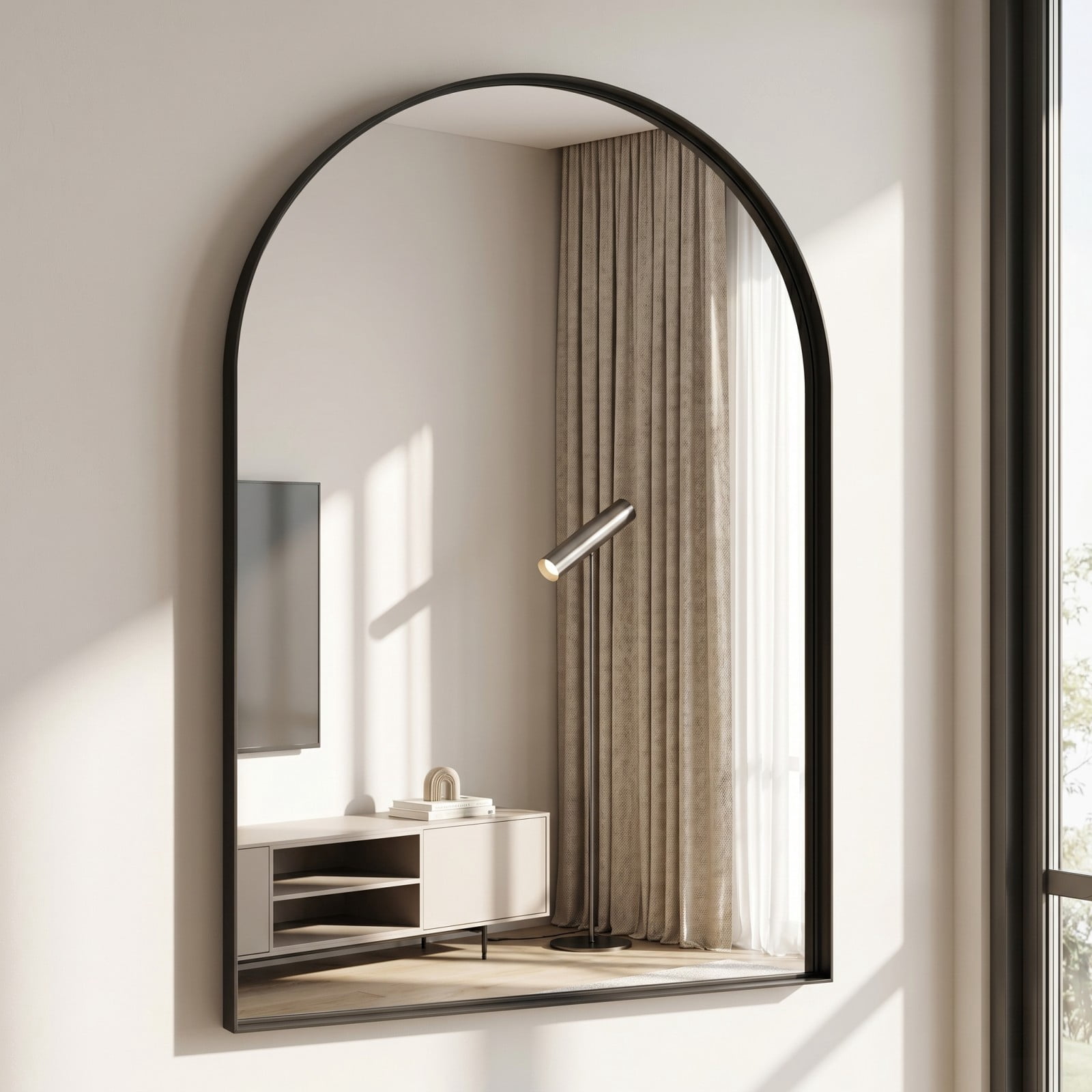 Gleamira 20"x30" Arched Bathroom Mirror Wall Vanity Mirror with Deep Frame, Black