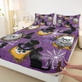 thumbnail image 3 of Manfei Dreamy Purple Halloween Twin Sheet Sets, Gothic Skeleton Twin Fitted Sheet, Cartoon Spider Web Flat Sheet, Microfiber Bedroom Decor, 3pcs, 3 of 7