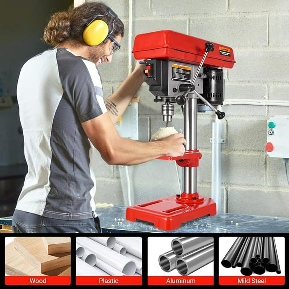 8" Benchtop Drill Press, Laser Ray (Class II Max. 1mW), Tabletop Drilling Machine with 5 Adjustable Speeds (620 to 3100 RPM), 0-45°Tilting Worktable with LED Light (1W), for Wood or Metal
