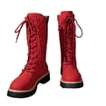 thumbnail image 3 of Womens Lace Up Mid Calf Boots Retro Quilted Knit Cuff Fleece Lined Platform Outdoor Daily Shoes, 3 of 4