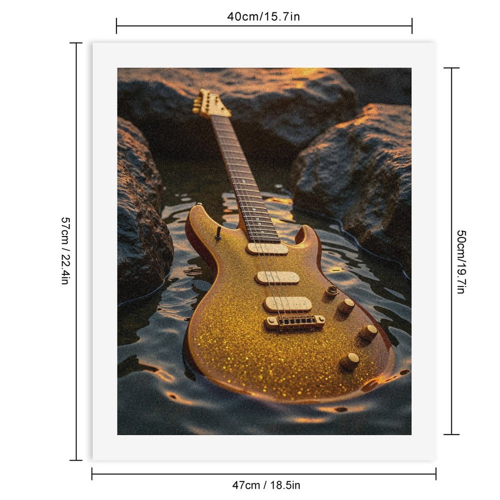 Paint By Numbers Kit for Adults Beginner - DIY Guitar Sparkling Water Rocks Canvas Painting Kits for Adults, Frameless Paint By Number for Adults for Home Wall Decor 16x20 Inch