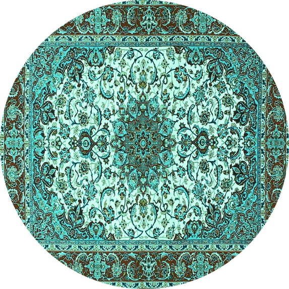 Ahgly Company Machine Washable Indoor Round Persian Turquoise Blue Traditional Area Rugs, 7' Round