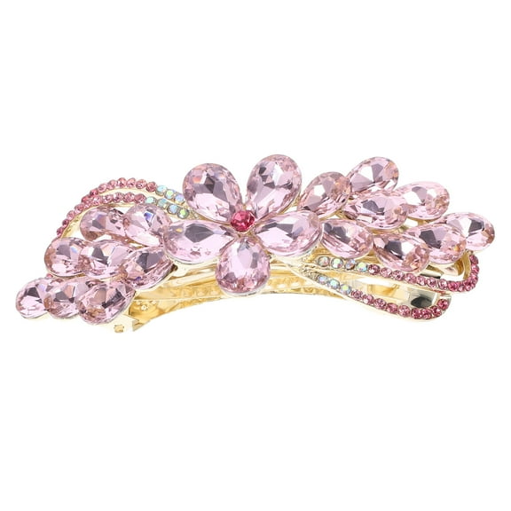 KAKOWELY Shiny Rhinestone Hair Clip 1Pcs Pink for Girls Round Flower Design