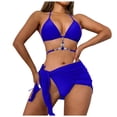 thumbnail image 1 of FhsagQ Womens Swimsuit Sets Bodysuit Crotchless Plus Size Women's 3PcsSet Shiny Rhinestone Decor Solid Color Lace up Bikini Cover up Set Bra Low Rise Briefs Sunscreen Skirt Set Beachwear Blue M, 1 of 7