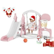 KORIMEFA 6-in-1 Kids Slide and Swing Set - Perfect for Toddlers 1-6 Years - Extra-Large Indoor and Outdoor Playground - Includes Slide, Swing, Basketball Hoop, and Climber