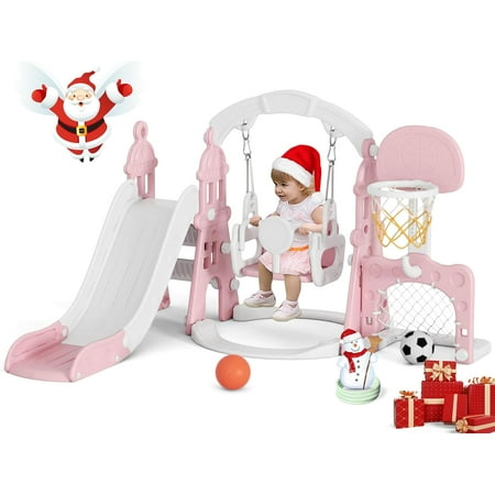 KORIMEFA 6-in-1 Kids Slide and Swing Set - Perfect for Toddlers 1-6 Years - Extra-Large Indoor and Outdoor Playground - Includes Slide, Swing, Basketball Hoop, and Climber