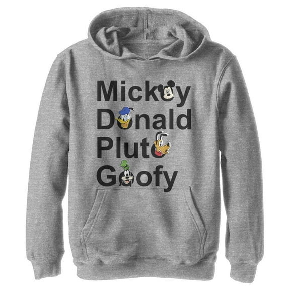 Boy's Mickey & Friends Mickey Donald Pluto Goofy  Pull Over Hoodie Athletic Heather Large