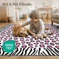 thumbnail image 4 of ODIKA Leopard Cheetah Spotted Print Zebra Stripe Border Motif Pink Flowing Dynamic Stain Resistant Flatwoven for Entryway, Kitchen, Mudroom, 4 of 7