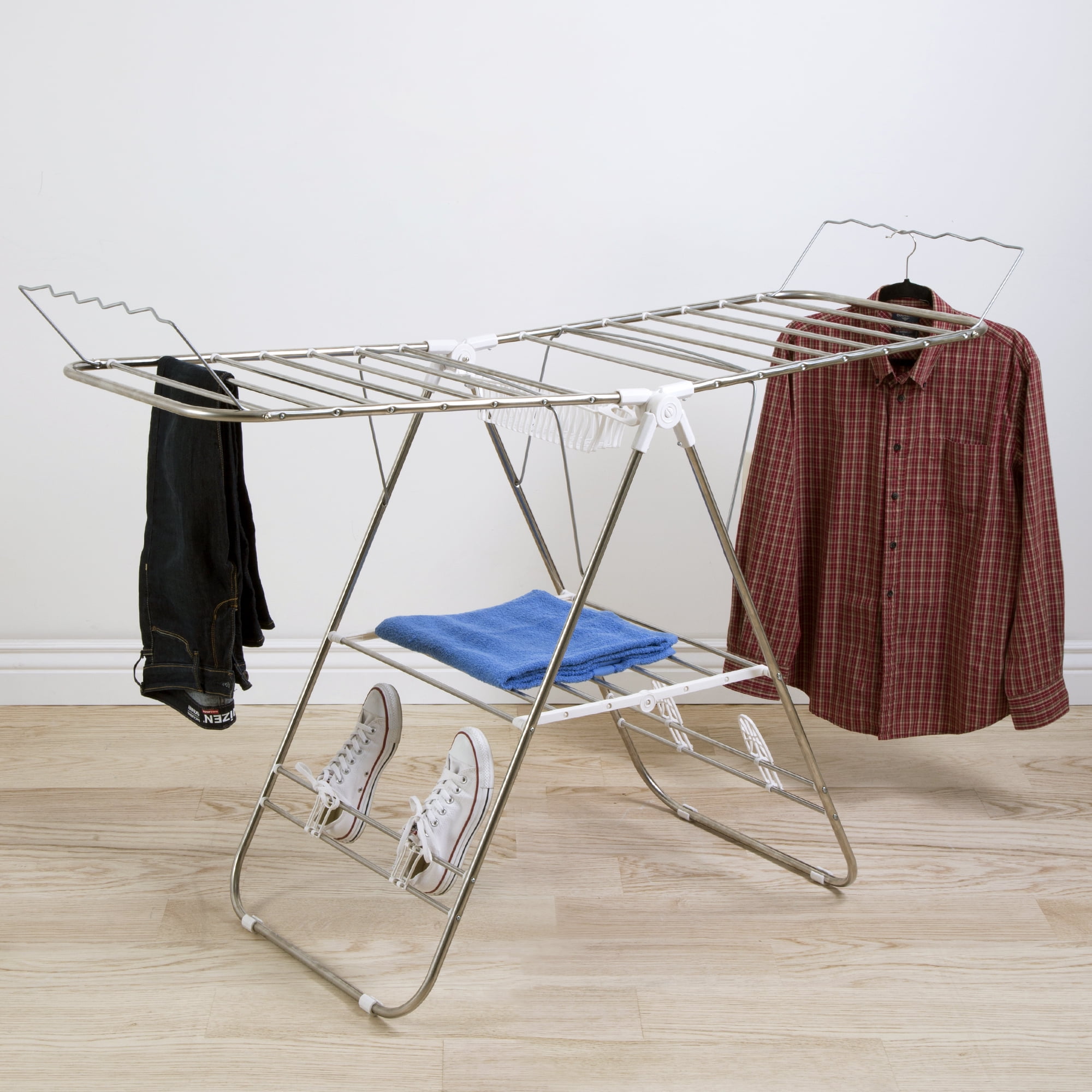 Stainless Steel Clothes Drying Rack Floor Drying Towel Rack Folding Laundry Rack 
