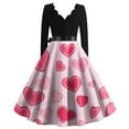 thumbnail image 3 of Fgvctg Valentine's Day Tea Party Dresses for Women Love Heart Graphic Vintage Cocktail Dress Plus Size V Neck 50s Tea Dress Long Sleeve Dressy Elegant Outfits Light pink 3XL, 3 of 3