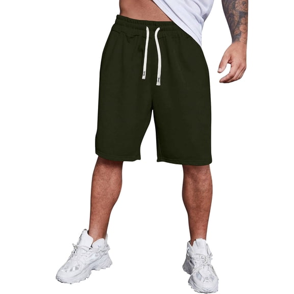 Men's Casual Classic Shorts Athletic Solid Color Sweat Shorts with Drawstring Army Green XL
