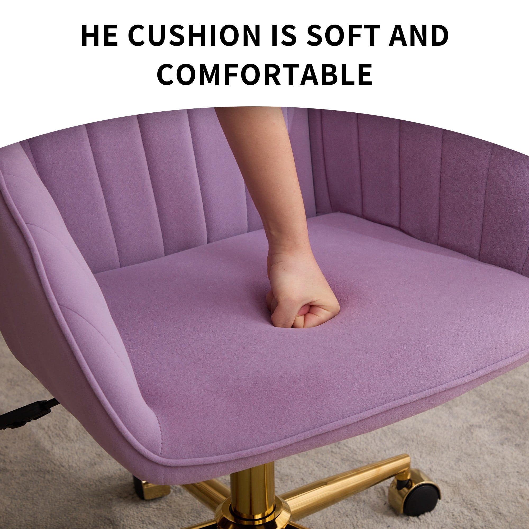 Modern Arm Chair,Adjustable Office Desk Chair with Wheels,Swivel Vanity Chair,Purple