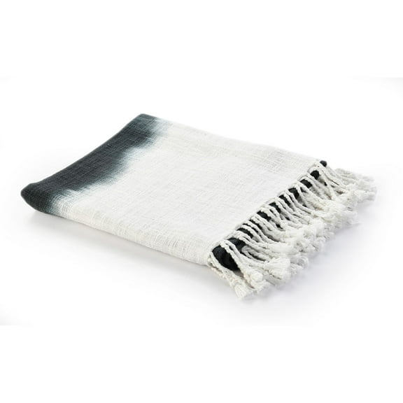 Laddha Home Designs Black and White Shibori Slab Fringed Throw Blanket 50" x 60"