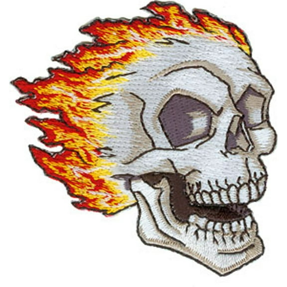 SKULL Side Skull with Flame PATCH Iron-On / Sew-On Officially Licensed Skull Artwork, 3" x 2.75" Embroidered Patch