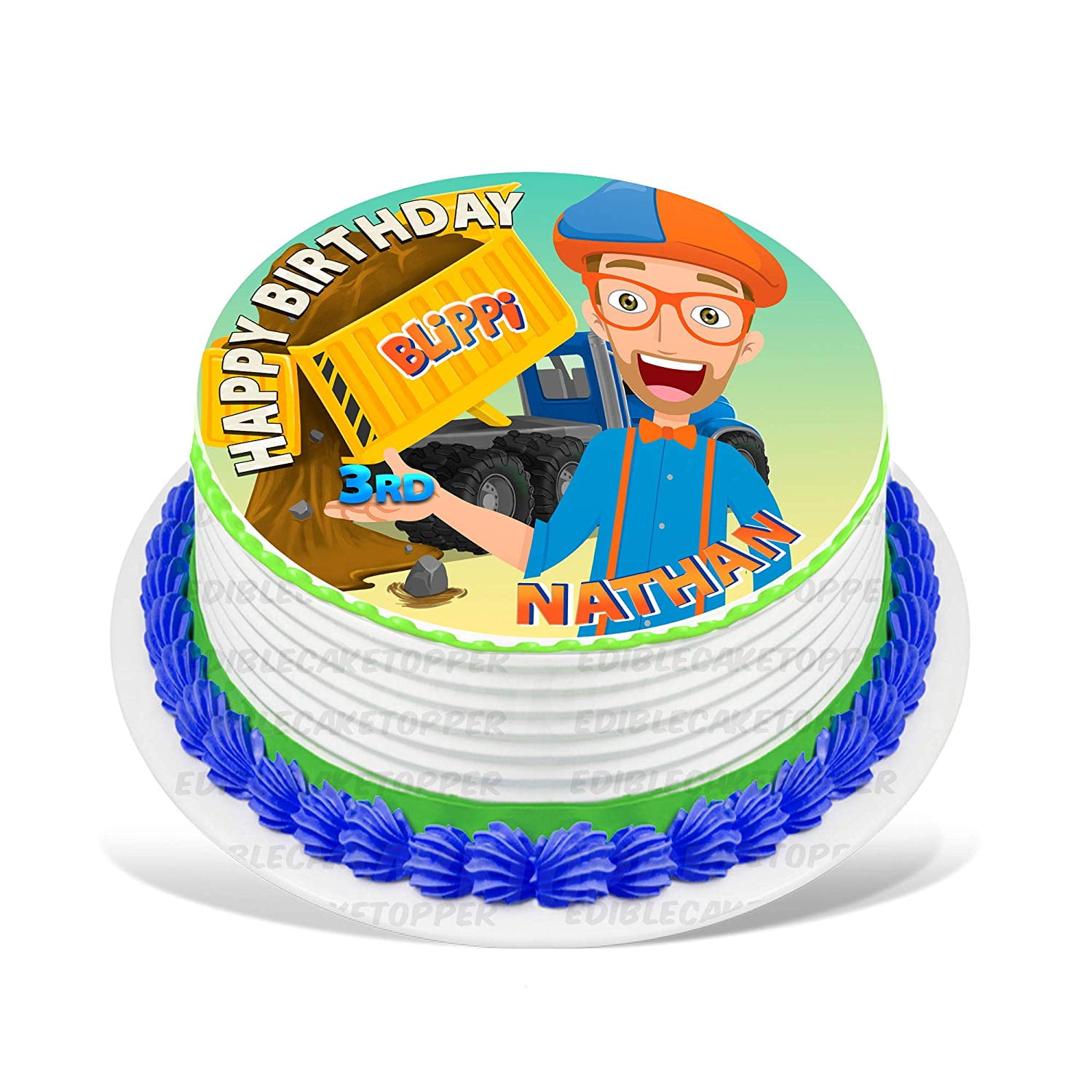 Mr Blippi Cake Topper Circle Personalised Edible Icing 