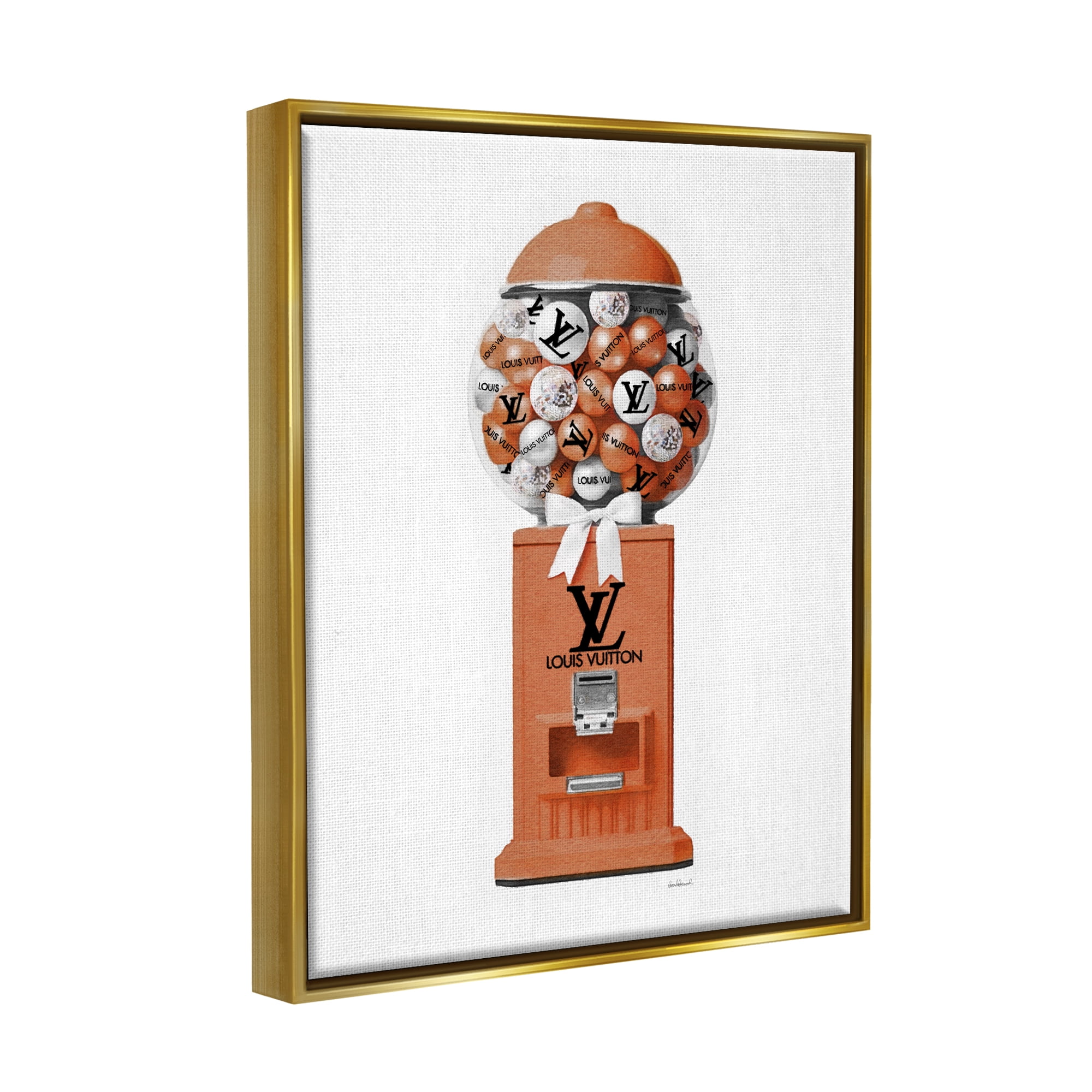 Stupell Industries Gumball Dispenser Glam Beauty & Fashion Painting Gold Floater Framed Canvas Art Print Wall Art, 17 x 21