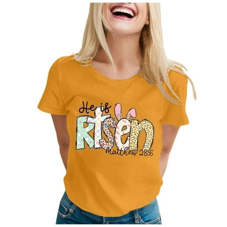 LUOGENLI T-shirts pour Femmes T-Shirt Décontracté Ample Col Rond / Haut à Manches Courtes pour Confort et Style T-shirts Graphiques Amusants Saint-Valentin Jaune m