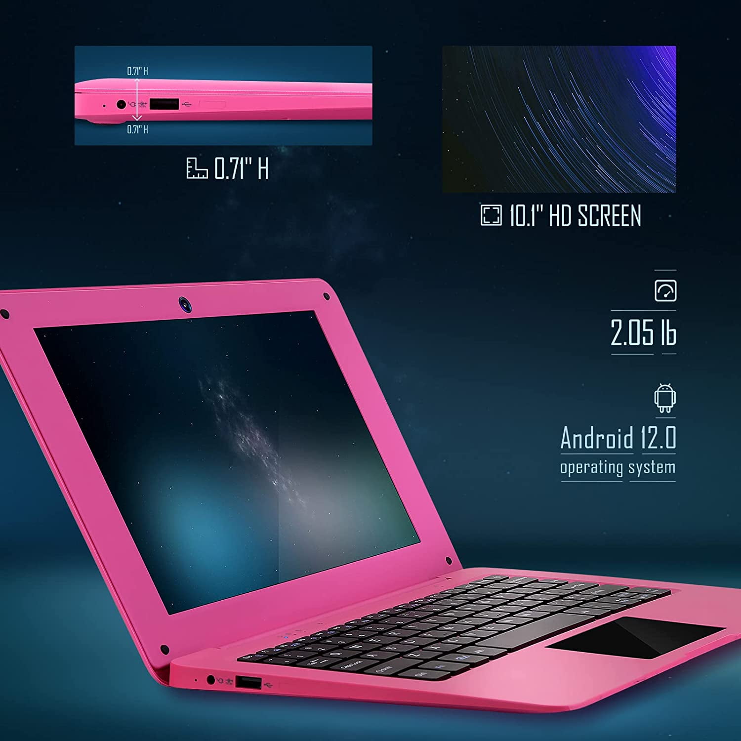 NBD 10.1 Inch Laptop Android 12.0 Computer, Quad Core Powered Netbook,2G RAM+64 GB ROM Mini Laptop Computer for Kids with Bag, Mouse, and Mouse Pad(Pink)