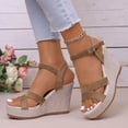 thumbnail image 2 of Dakaela Wedges Sandals for Women 2026 Comfortable Platform Summer Espadrille Shoes Ankle Strap Open Toe Dressy Beach Sandal Brown Size 6, 2 of 9