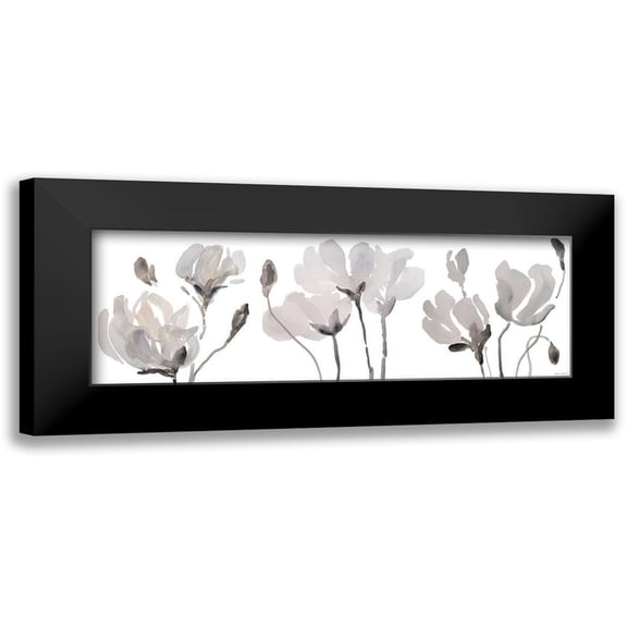 Loreth, Lanie 14x7 Black Modern Framed Museum Art Print Titled - Tonal Magnolias Panel