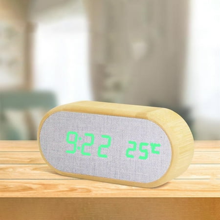 Digital Alarm Clock, Round Wooden Desk Clock With 4 Alarms Sound Control, 50-100% Dimmer LED Electronic Clock For Bedroom Table Bedside Decor, Green