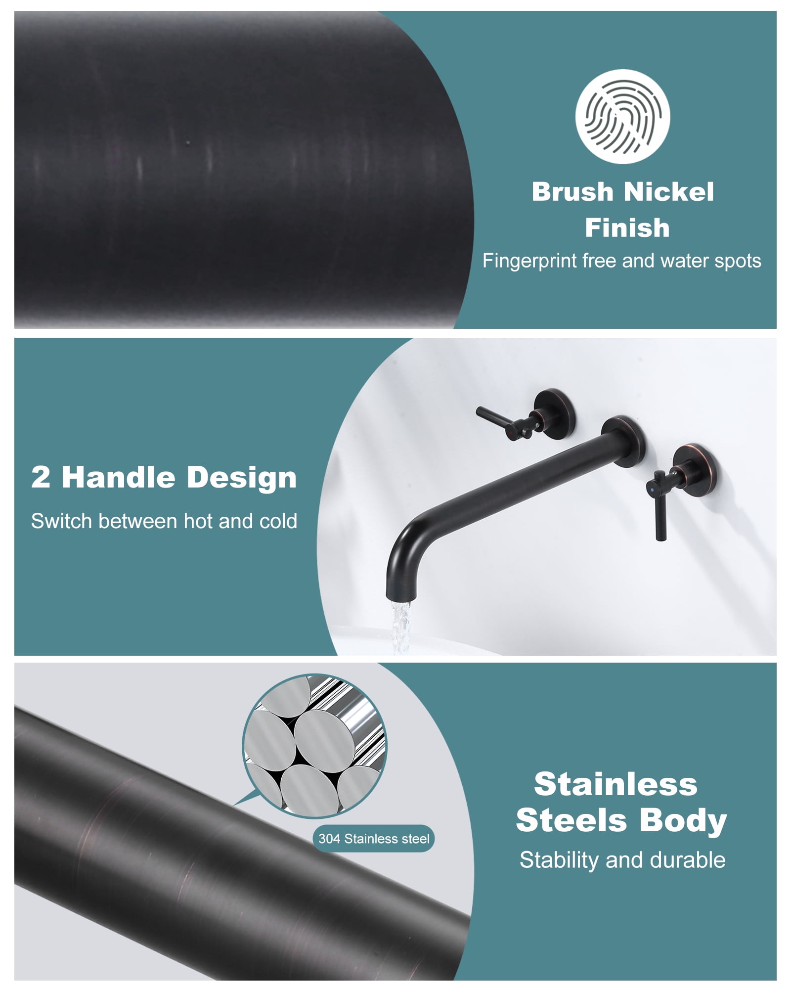 Wowow Wall Mount Tub Filler Faucets,High Flow Wall Mounted Bathtub Faucet with Two Handles and 12" Long Spout, Oil Rubbed Bronze
