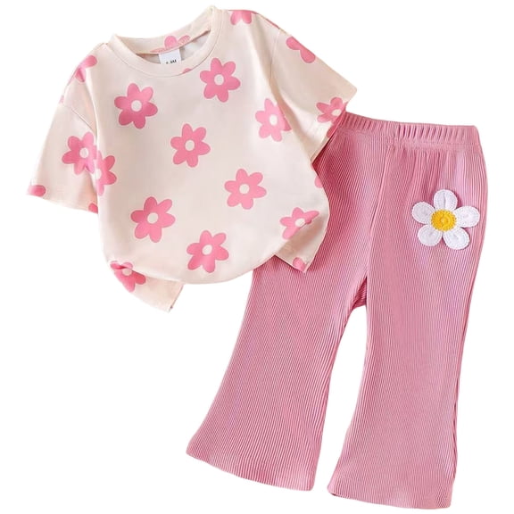 larppty Toddler Baby Girl Clothes 6 12 18 24 Months Fall Outfits Long Sleeves Sweatshirt Tops Pants Set 1-5T(Pink, 9-12 Months)