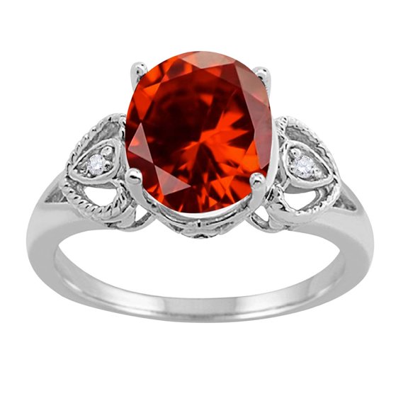 Mauli Jewels Rings for Women 2.42 Carat Oval Garnet and Diamond Ring prong 10K White Gold