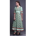 thumbnail image 4 of Bimba Green Stripe,Leaves & Floral Block Print Womenâ€™sÂ&nbsp;Long Designer AnarkaliÂ&nbsp;KurtiÂ&nbsp;Kurta Ethnic Dress XXX-Large, 4 of 6