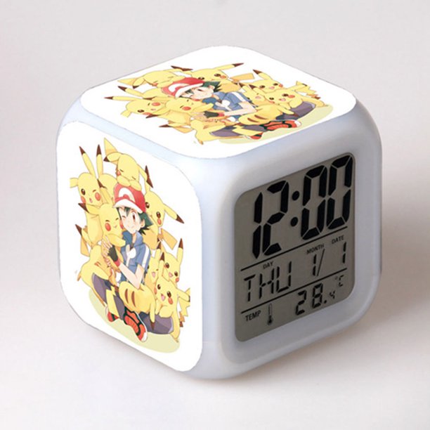 Pokemon Pikachu despertador luminoso LED colorido, luz de escritorio con temperatura, figuras de acción, juguetes para niños, regalos con dijes, caliente