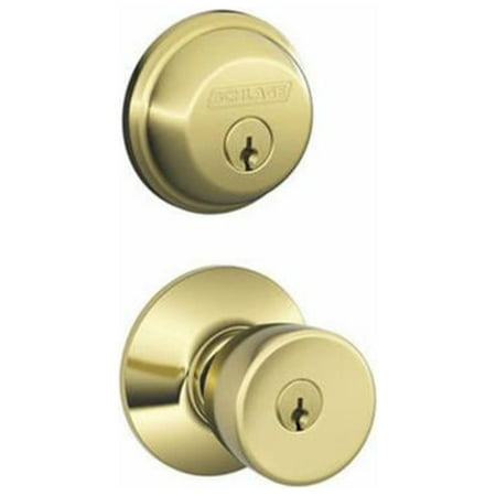 UPC 043156171354 product image for Schlage Bell Bright Brass Knob and Single Cylinder Deadbolt 1-3/4 in. | upcitemdb.com