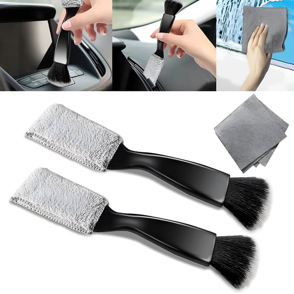 ACDANC 2 Packs Multi Function Car Detail Brush with Microfiber Towels for Cars, Car Detailing Supplies for Women, Car Interior Cleaning Supplies Fit for Air Vents, Dashboard