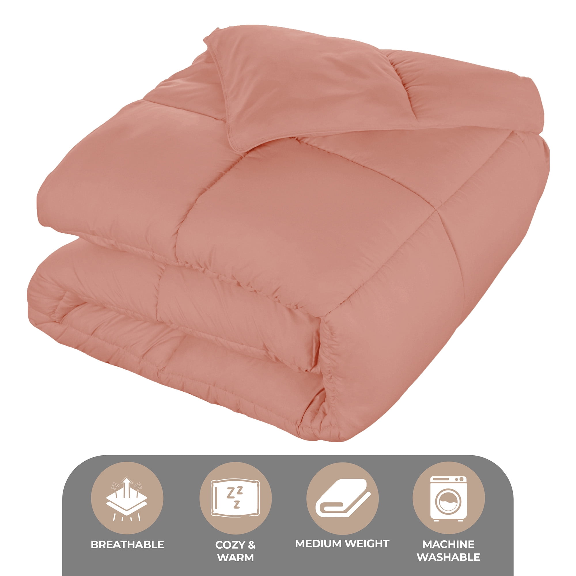 Superior Solid Comforter Down Alternative Bedding, Full, Blush