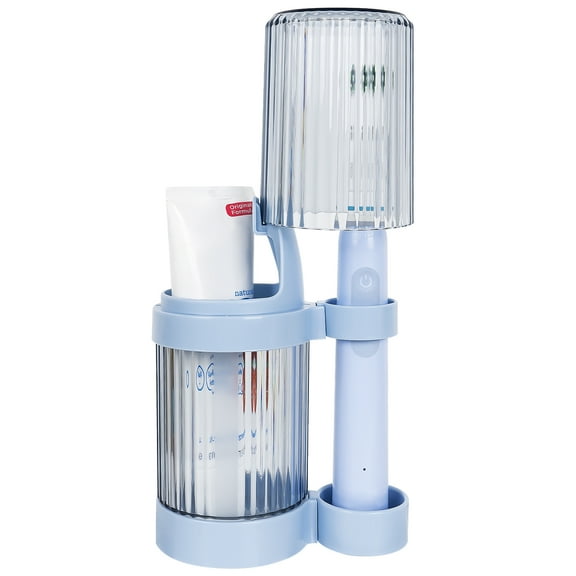 DODAMOUR Toothbrush Holder with Cup for Bathrooms, Plastic Electric Toothbrush Holder Stand, Blue Toothbrush and Toothpaste Storage Organizer