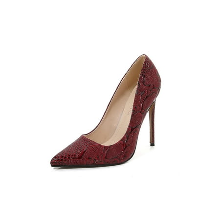 

Rotosw Ladies Stiletto Heels Pointed Toe Dress Shoes High Heel Pumps Fashion Slip On Party Snake Print Red 7.5